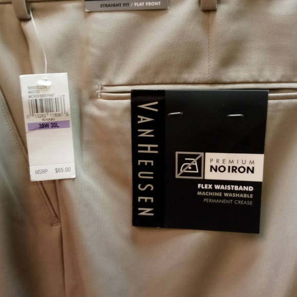 VanHeusen Slacks Pants Beige Khaki Straight Fit, Flat Front Size 38/30 - Picture 4 of 8